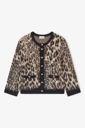 Ganni Mixed Leopard V-neck Cardigan