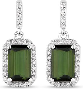 Diana M. Jewels Green Tourmaline Octagon 8x5mm - 2Pcs + White Diamond F/C Round 1mm( I1-I2/I color ) - 58Pcs ( Stone Height: 3mm ) ( With J Back ) ( Push Post )