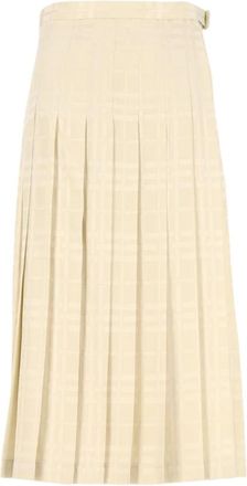 Burberry Zijden Midi Kilt - Dames - Midirokken - Beige - S - Leer - Rokken