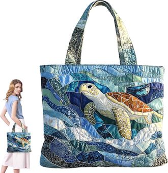 Generic Quilted Tote Bag, Embroidery Floral Animal Patchwork Bags, Boho Tote Bags for Women, Large Capacity Canvas Totes, Suitable for Office, Shopping, Appoi