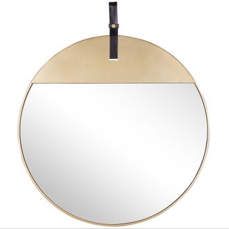 Beliani Beliani - Espejo De Pared Metal Dorado Correa De Cuero Sint&eacute;tico Redondo 60 Cm Pieza Decorativa Para Colgar Acento Moderno Glamour Gurs
