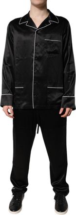 Dolce & Gabbana Mens Black Silk Shirt Pants Pajama Set Sleepwear