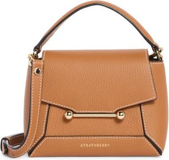 Strathberry Nano Mosaic Grained Leather Top Handle Bag in Tan - Vanilla Stitch at Nordstrom
