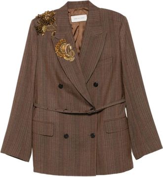 Dries Van Noten Giacca Oversize Doppiopetto Ricamata - - Jackets - Donna - Marrone - S
