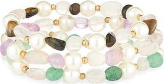 Natasha Set of 3 Faux Pearl Beaded Stretch Bracelets in White Multi at Nordstrom Rack