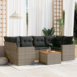 vidaXL Vidaxl - Set De Sof&aacute;s De Jard&iacute;n 7 Piezas Con Cojines Rat&aacute;n Pe Gris