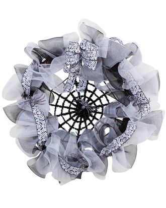 Nearly Natural Halloween Spider Web Mesh Wreath 26In