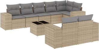 vidaXL Set De Sof&aacute;s De Jard&iacute;n 9 Pzas Con Cojines Rat&aacute;n Sint&eacute;tico Beige Vidaxl