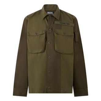 Diesel Casual Shirts, male, Green, Size: 2XL Shirt with pocket and collar