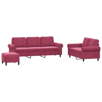 vidaXL Vidaxl - Set Di Divani 3 Pz Con Cuscini Rosso Vino In Velluto