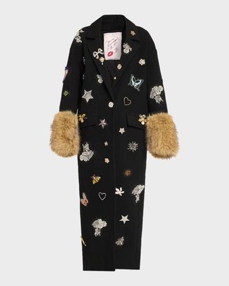 Cinq &agrave; Sept Mariella Embellished Faux-Fur-Cuff Coat