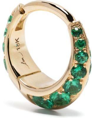 Lizzie Mandler 18K Yellow Gold Mini Crescent Emerald Single Hoop Earring - Womens - 18kt Yellow Gold
