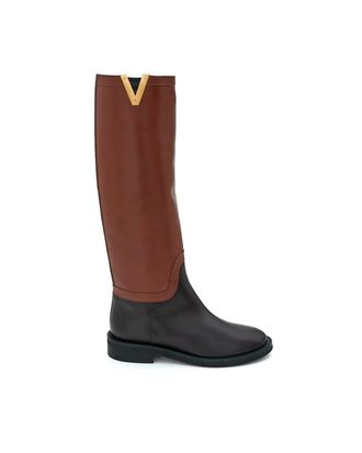 Via Roma 15 Two-Tone Knee-High Boots with Gold Accent
