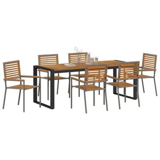 Berkfield Home Modern 7 Piece Garden Dining Set Grey Poly Rattan Acacia