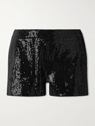 Veronica de Piante Shorts In Velluto Con Paillettes Helena - Nero