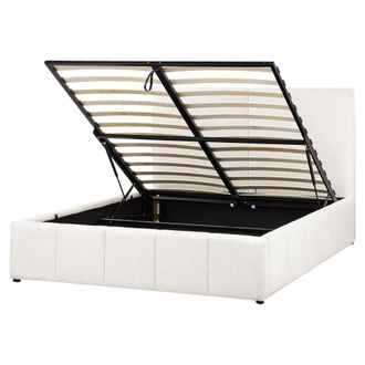 Beliani Cama Con Almacenaje Tapicer&iacute;a De Tela De Poli&eacute;ster Con Cabecero Blanco Crema 160 X 200 Cm Castelnavet