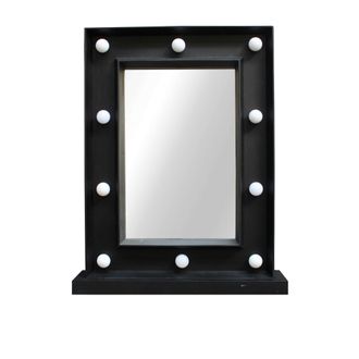 TJ Hughes Hollywood LED Light Small Square Black Dressing Table Mirror 30 x 38cm - TJ Hughes