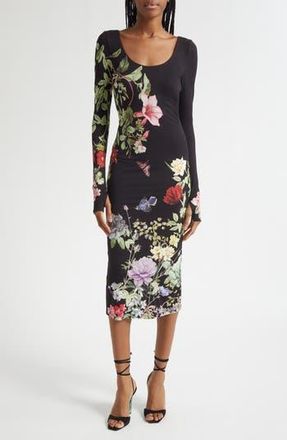 Alice & Olivia Delora Floral Print Long Sleeve Body-Con Dress in Venus Floral at Nordstrom Rack, Size 10