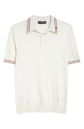 Dolce & Gabbana Tipped Silk Polo in W0001 Bianco Naturale at Nordstrom, Size 42 Us