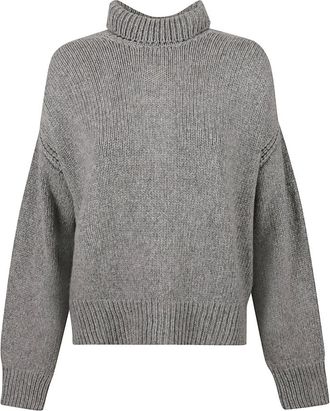 SA SU PHI Raglan Trui Met Hoge Hals En Split Achterkant - Dames - Coltruien - Grijs - L - Kasjmier - Truien & Vesten