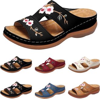 Generic Black Flat Sandals For Women,Arch Support Wedge Flip Flops,Summer Comfortable Dressy Casual Beach Sandal Slippers Vintage Wide Width Boho Non-Slip Dre