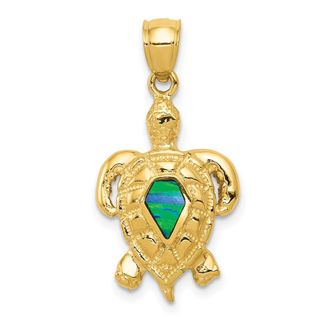 Diamond2Deal 14k Yellow Gold Polished Created Blue Opal Turtle Pendant