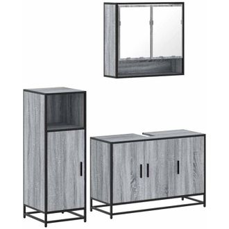 vidaXL Set De Muebles De Ba&ntilde;o 3 Pzas Madera Contrachapada Gris Sonoma Vidaxl