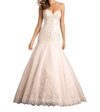 Allure Bridals Strapless Mermaid Wedding Gown In Champagne/ivory/silver