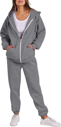 Generic Tracksuit Womens Full Set 2 Piece Outfits Full Zip Long Sleeve Hoodies Jackets with Pockets and Cuff Sweatpants Contrast Color Fall Winter Co Ord Sets