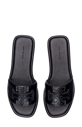 Tory Burch Double-T Leather Sport Slide Sandal in Perfect Black at Nordstrom, Size 10.5