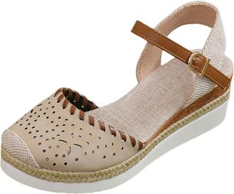 Generic 2026 Women Slippers Ladies Weave Round Toe Buckle Strap Summer Slope Heel Thick Soled Sandals (White, 6.5)