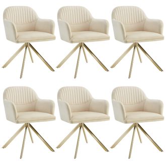 TecTake Armchair Lona Set Of 6 - Cream/Gold in Cream | Size: 6 Pack