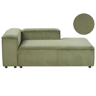 Beliani Chaise Longue Moderna Patas Negras Tapizado Pana Poli&eacute;ster Verde Izquierdo Ardal
