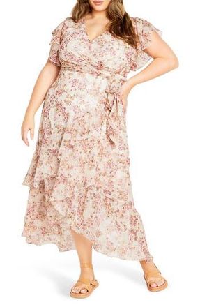 City Chic Floral Print Faux Wrap Dress in Pretty Meadow at Nordstrom Rack, Size M/18W