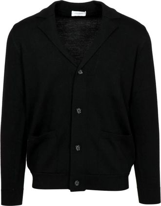 Paolo Pecora Lapel Cardigan - Heren - Vesten - Zwart - L - Wol - Truien & Vesten