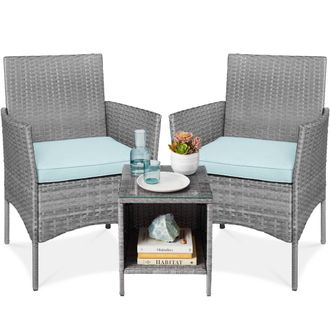Best Choice Products 3-Piece Outdoor Wicker Conversation Patio Bistro Set, w/ 2 Chairs, Table