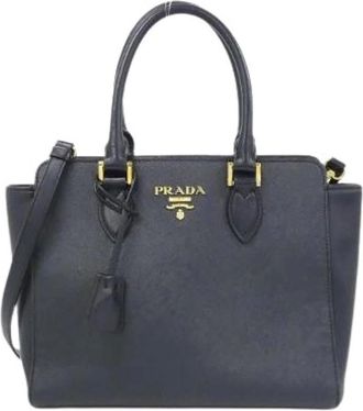 Prada Pre-owned Handbags, female, Blue, Size: ONE SIZE Pre-owned Saffiano Soft Calf Handbag