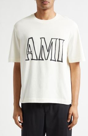 Ami Boxy Cotton Graphic T-Shirt in Blanc Creme at Nordstrom, Size X-Large