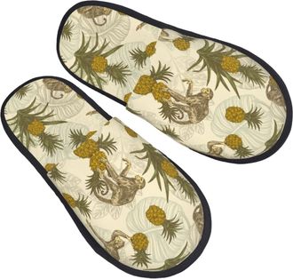 Generic Fuzzy Slippers Monkeys And Pinealpples Reusable Slippers Breathable Cotton Slipper For Bedroom Ladies Travel L
