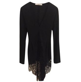 Givenchy Black Lace Trimmed Tie-Back Blouse Size M