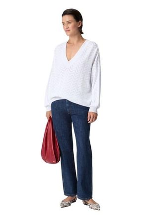 Missoni Chevron Cotton And Viscose V-neck Sweater in White at Nordstrom, Size 42 It
