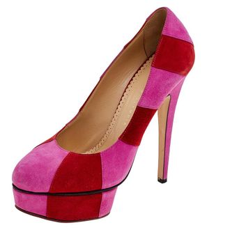 Charlotte Olympia Pink/red Suede Striped Priscilla Platform Pumps