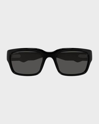 Gucci Men & apos;s Logo Acetate and Nylon Rectangle Sunglasses