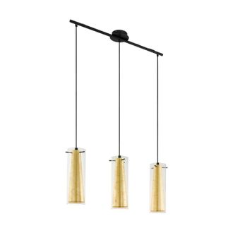 Loops Pendant Ceiling Light Black Shade Inner Gold Outer Clear Glass Bulb E27 3x60W