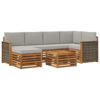 vidaXL Conjunto De Sof&aacute; Seccional Con Coj&iacute;n 6 Pcs Natural Y Gris Claro Vidaxl