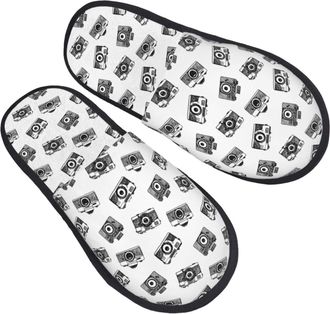 Generic Sketch Retro Photo Cameras Men Women Slippers Cosy Shoes Non-Slip House Shoes For Bedroom Outdoor Indoor L