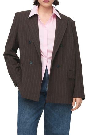 Mango Double Breasted Pinstripe Blazer in Brown at Nordstrom, Size Xx-Large