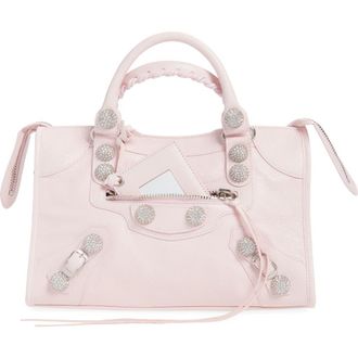 Balenciaga Small Le City Giant Stud Leather Top Handle Bag in 5723 Petal Pink at Nordstrom