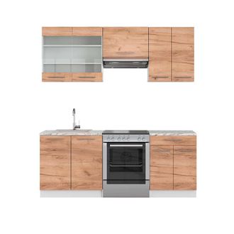 Vicco Mueble De Cocina Fame-line, Oro Potencia Roble/blanco, 200 Cm, Et M&aacute;rmol