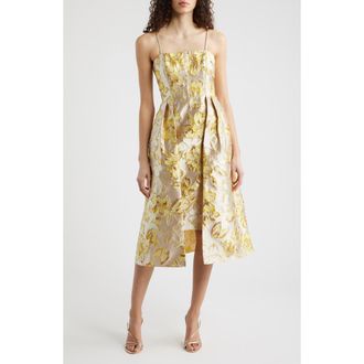 Eliza J Metallic Floral Brocade Cocktail Dress in Yellow at Nordstrom, Size 10